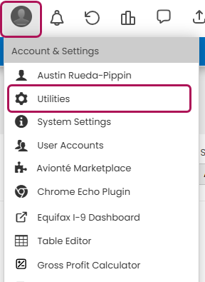 Utilities menu