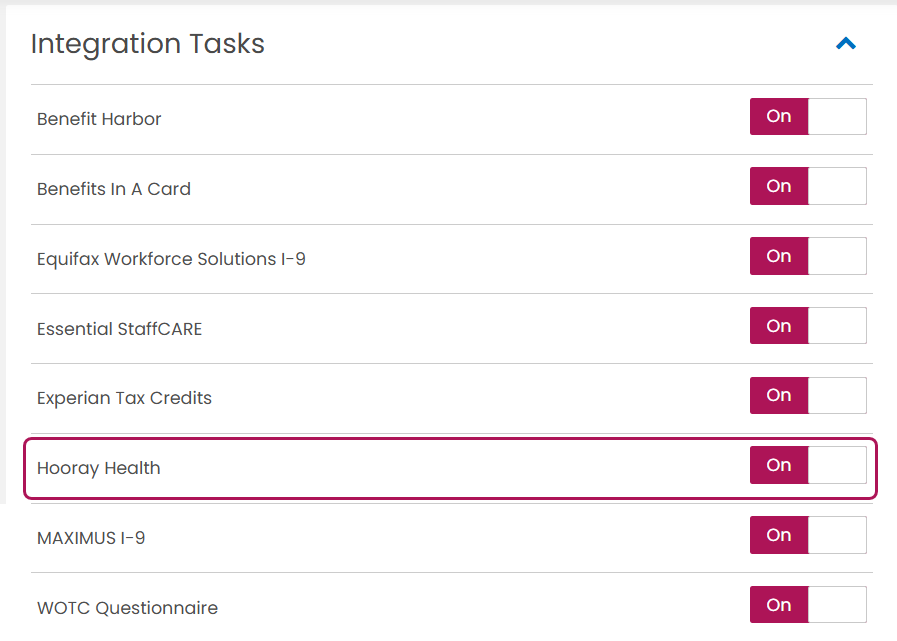 Integration Tasks section