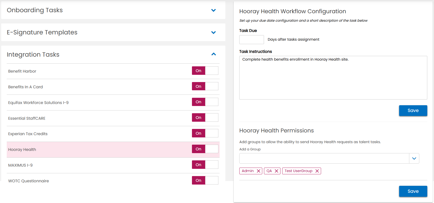 Task configuration