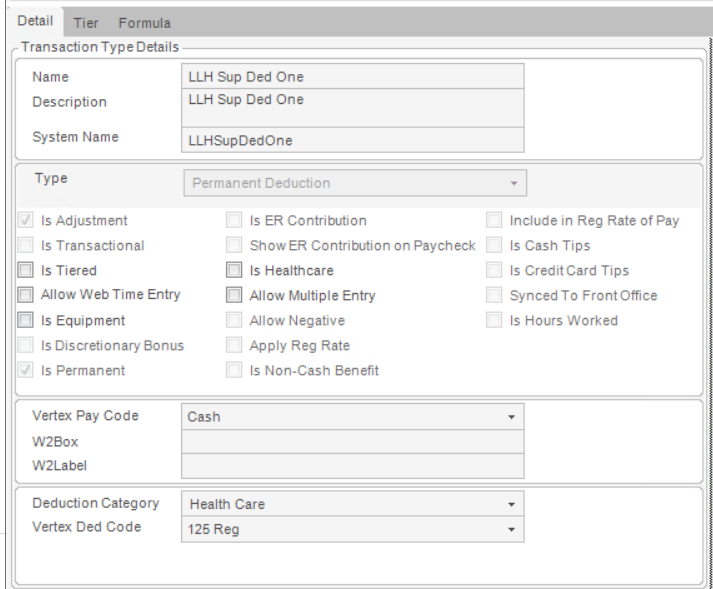 Deduction Setup Screen