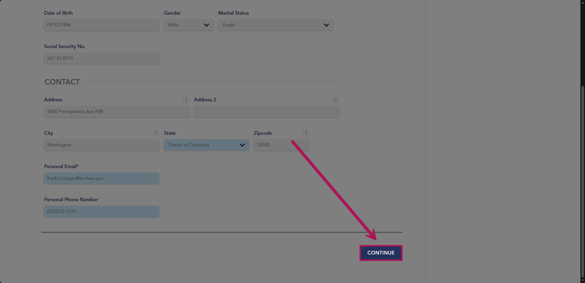 Personal information form