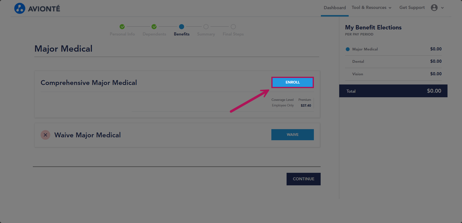 Enroll button