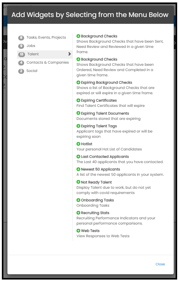 Talent widgets