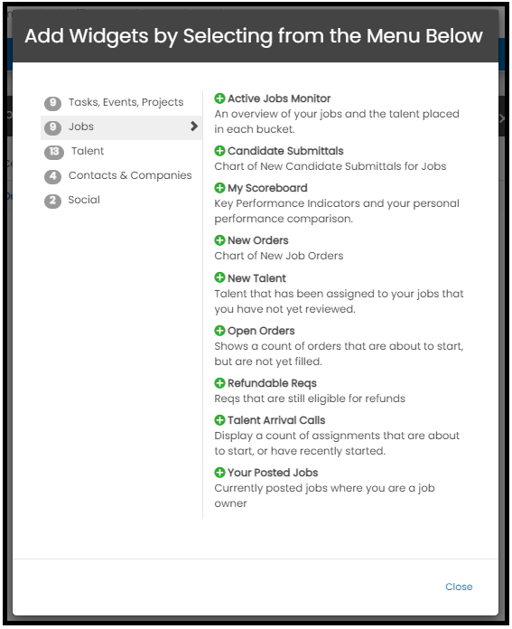 Jobs widgets