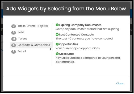 Contacts and Companies widgets