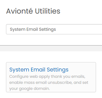 System Email Settings screen
