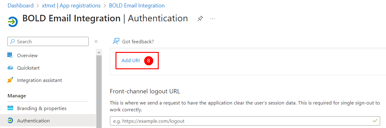 Add URI button in Authentication settings
