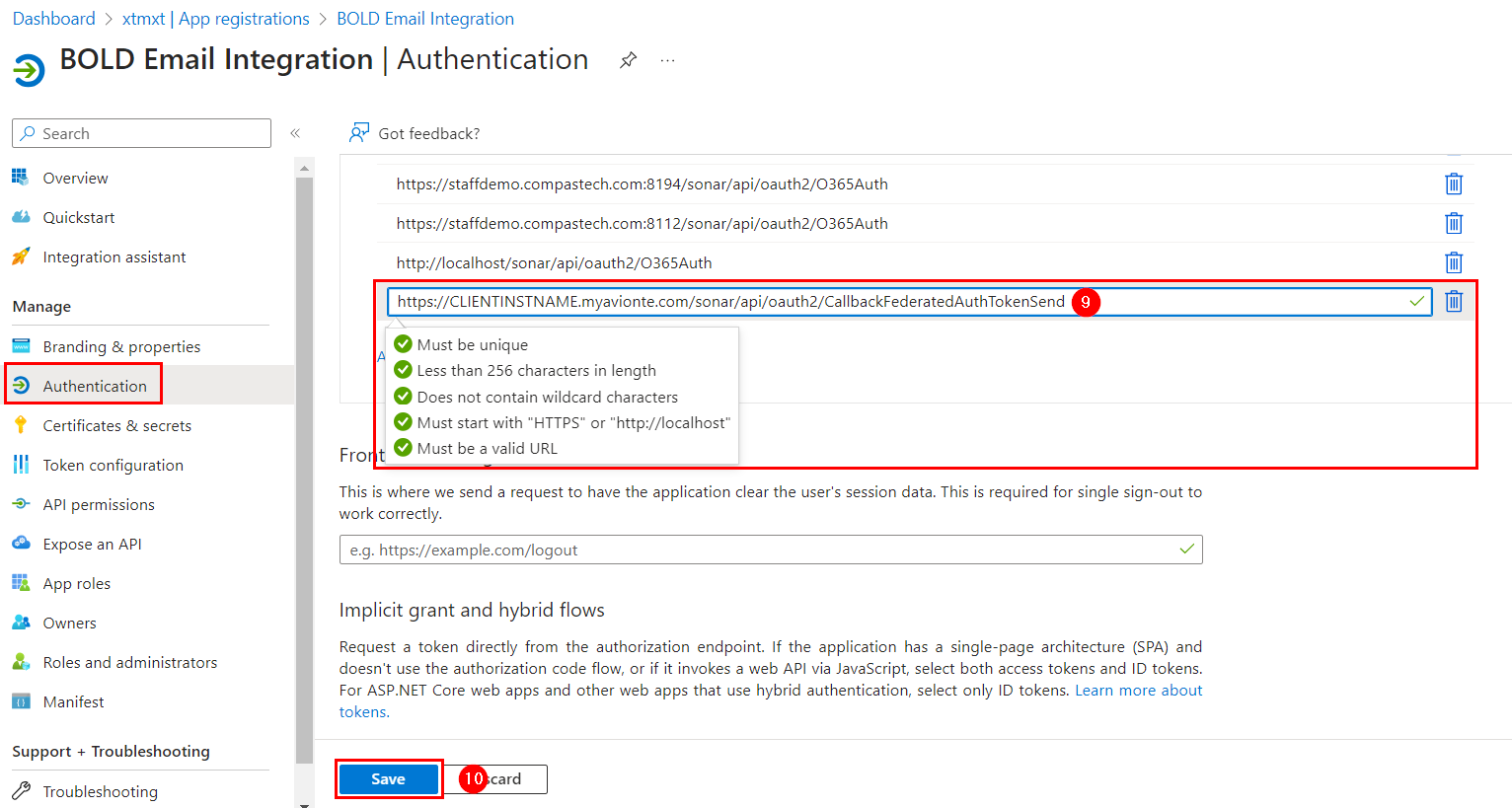 Save button after adding the URI