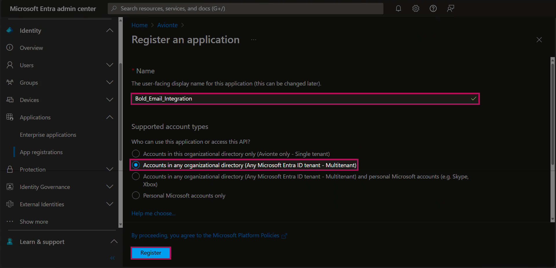 Entra - App Registrations - Add New - Name Entered - Type Selected.png