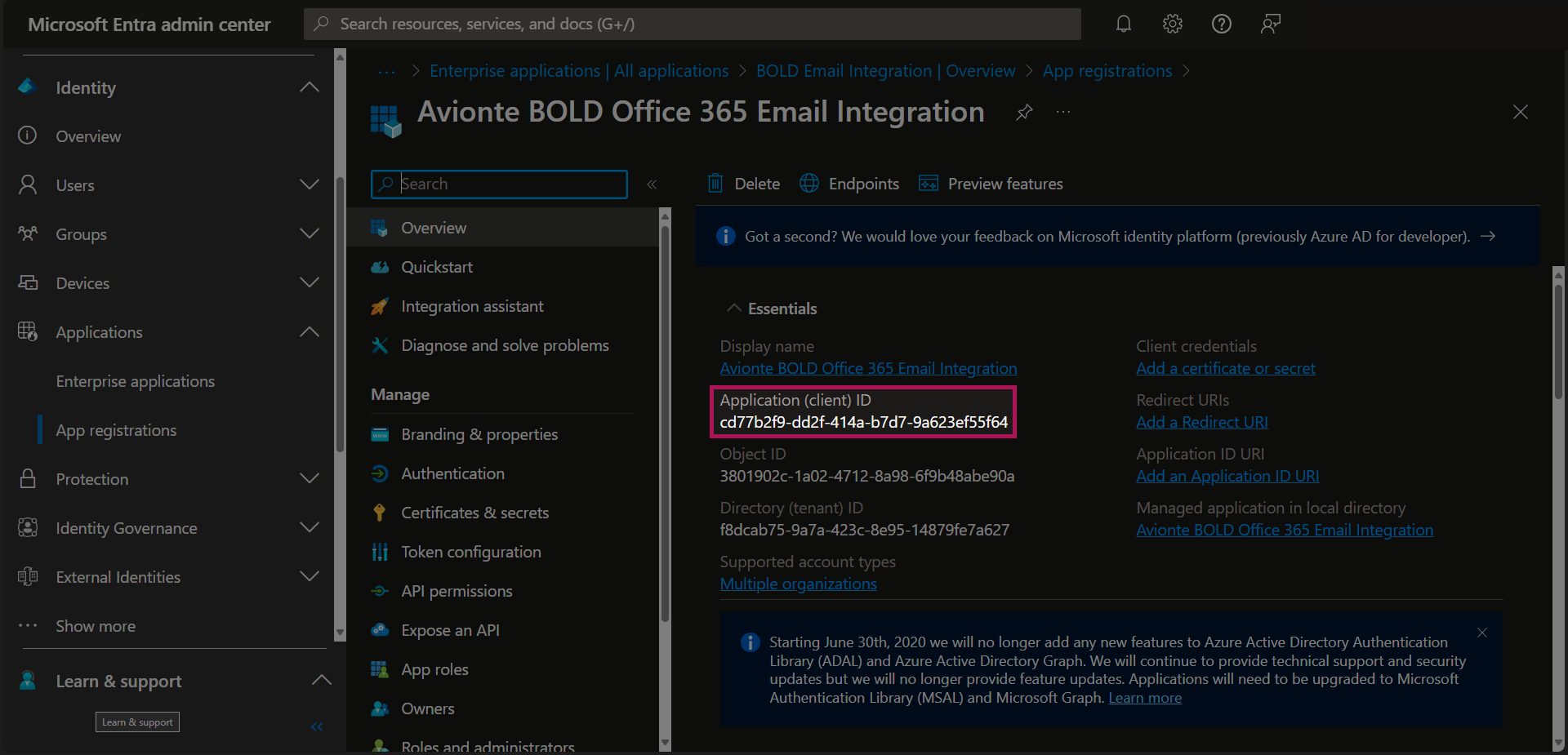 Entra - App Registrations - Bold Registration - App ID Highlighted.png