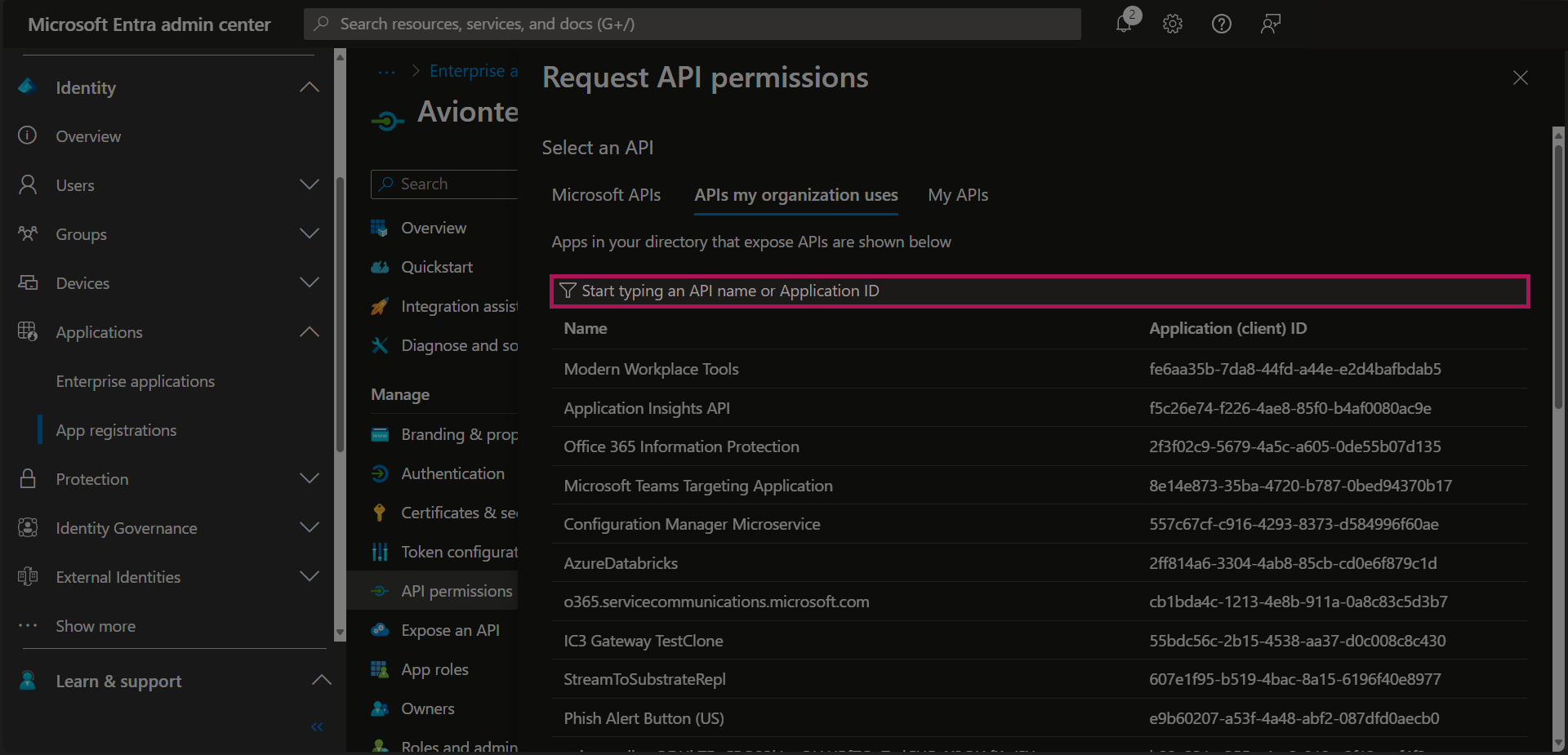 Entra - App Registrations - Bold Registration - API Permissions - Request API Permissions - Select Permissions - APIs My Org Uses - Search Bar.png