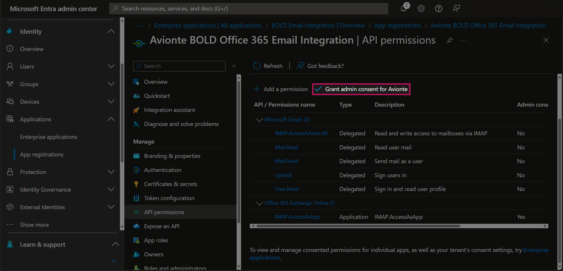Entra - App Registrations - Bold Registration - API Permissions - Permissions Added - Grant Admin Consent Button.png