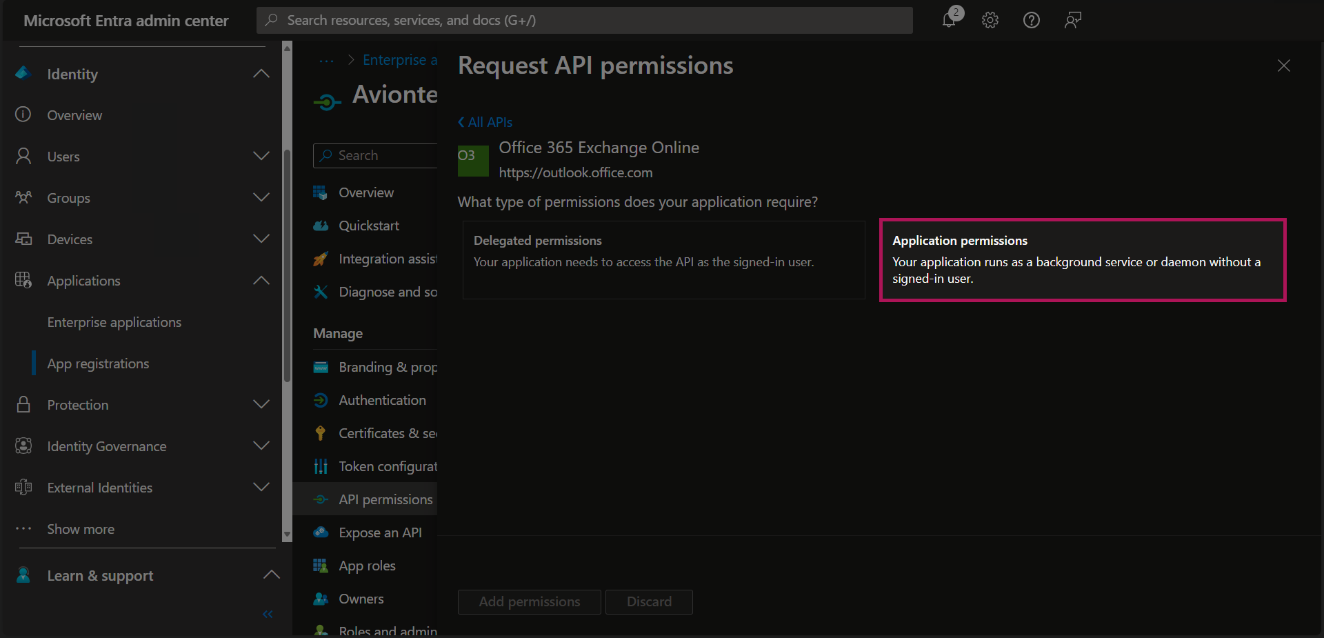 Entra - App Registrations - Bold Registration - API Permissions - Request API Permissions - O365 Exchange Online - App Permissions.png