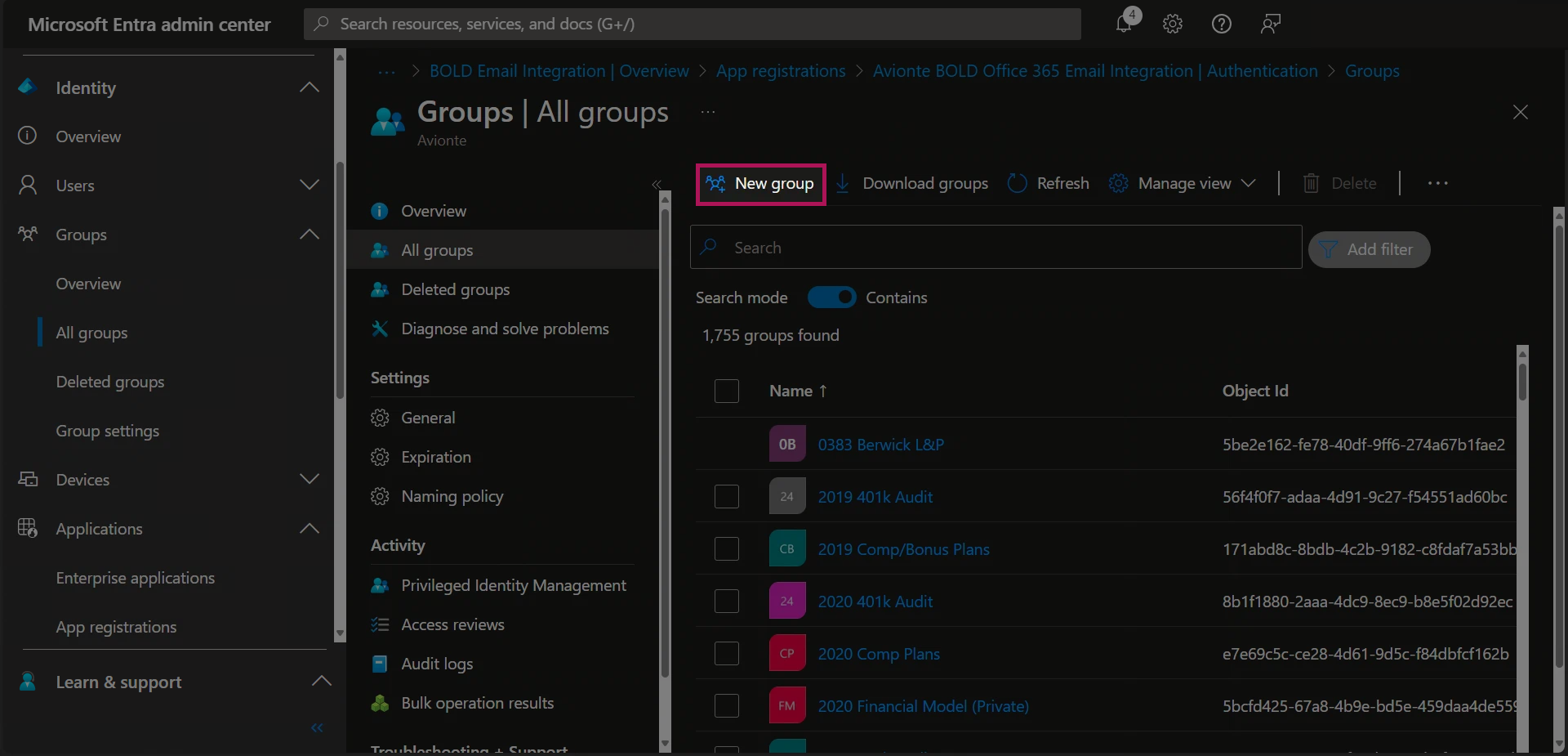 Entra - Groups - All Groups - New Group Button.png