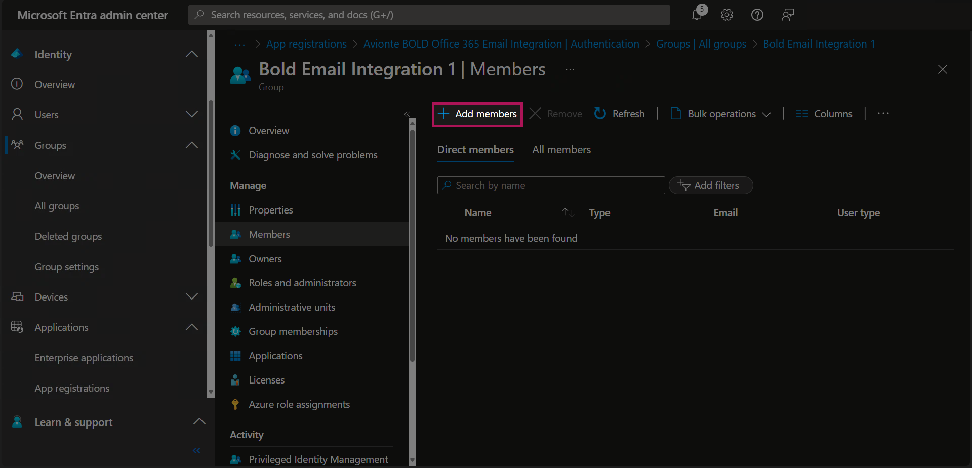 Entra - Groups - All Groups - Group Added - Group Selected - Members - Add Members Button.png