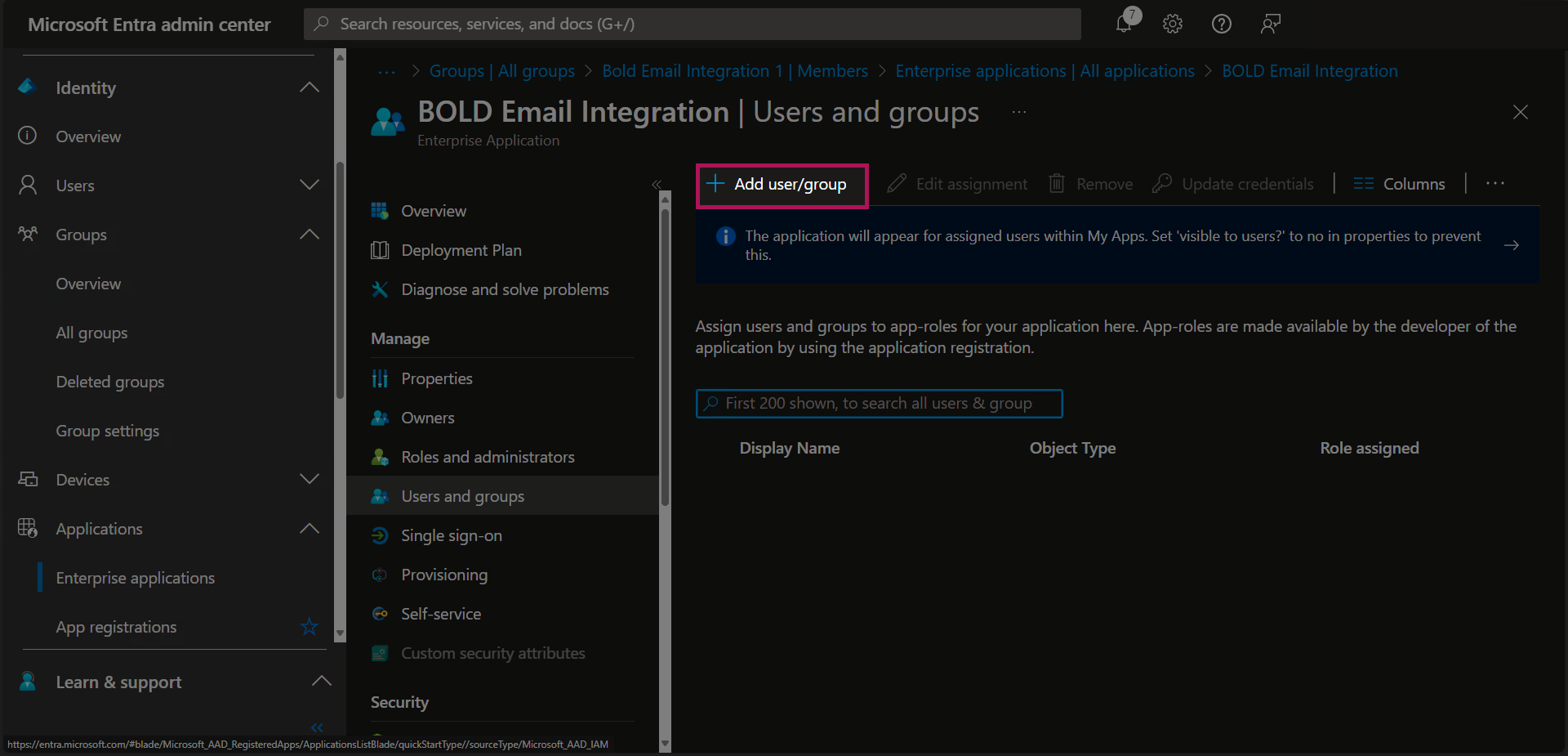 Entra - Enterprise Applications - Bold Selected - Users And Groups - Add User or Group Button.png