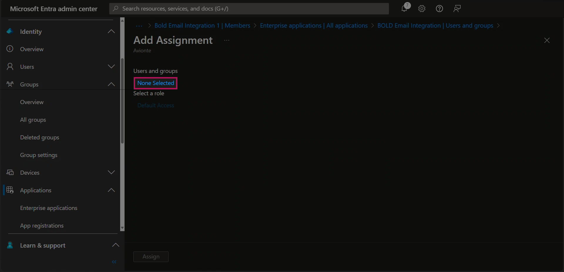Entra - Enterprise Applications - Bold Selected - Users And Groups - Assign Users And Groups - None Selected Button.png