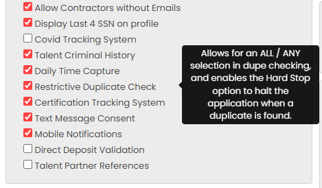 Restrictive Duplicate Check setting