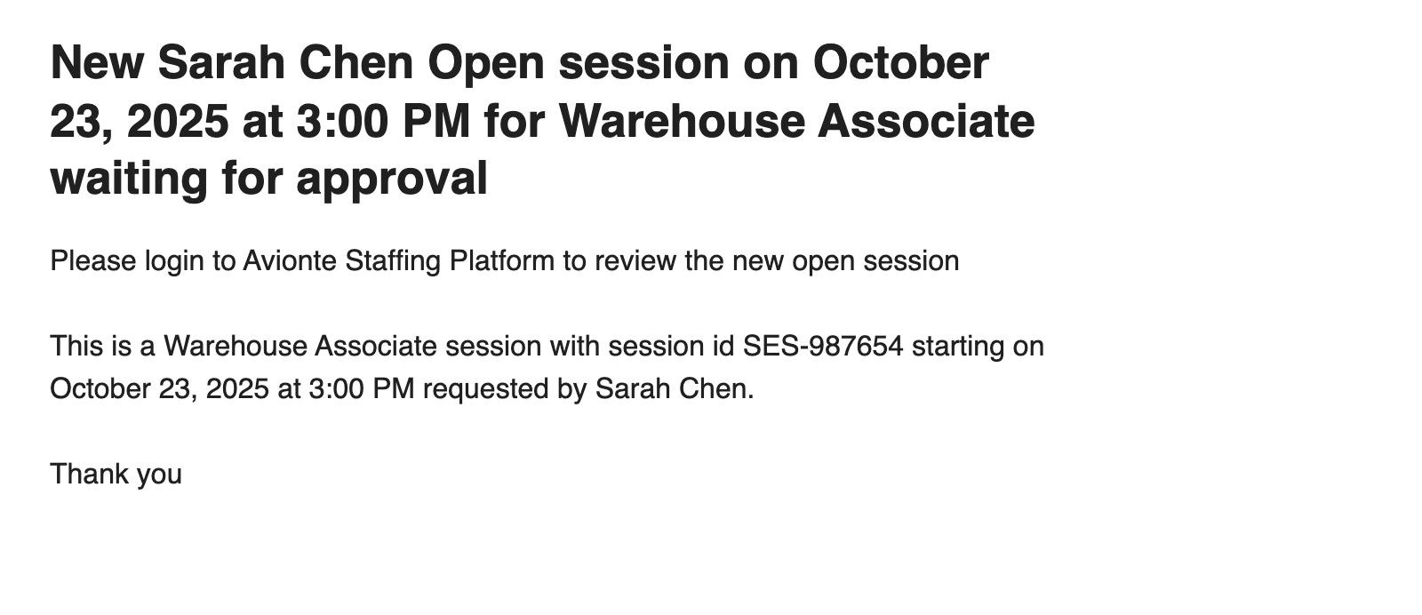 New Open Shift Notice email template