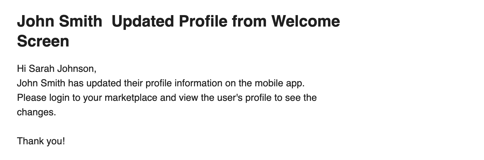 Profile Updated from Welcome Page email template