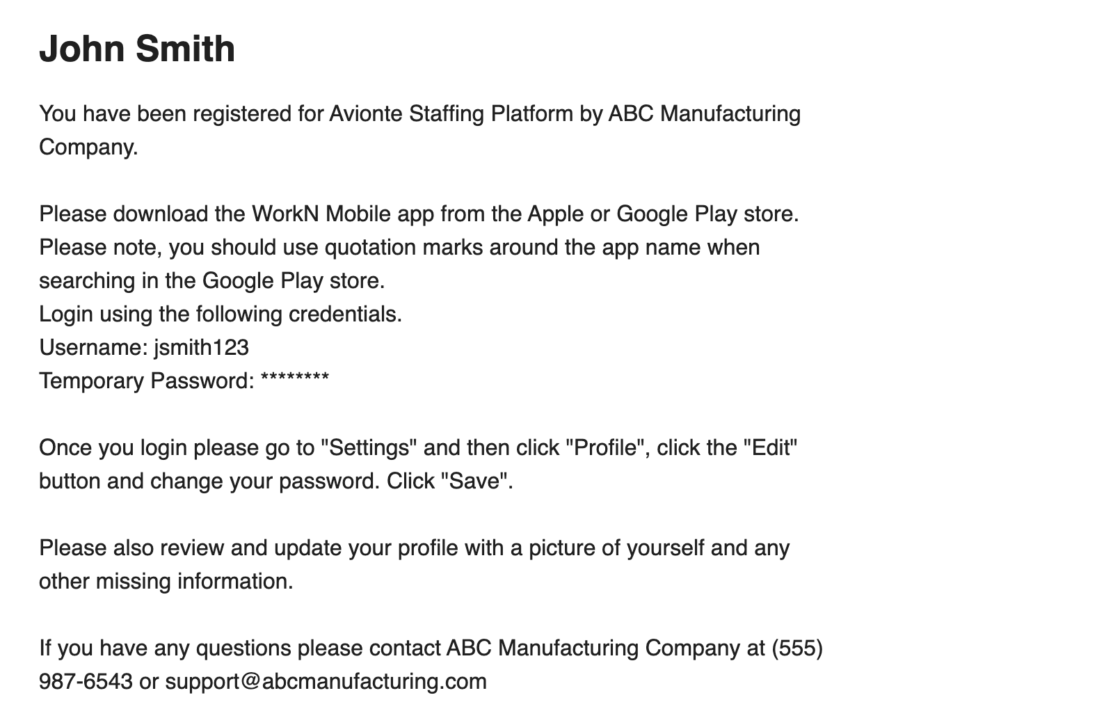 New Worker Registration Notice email template