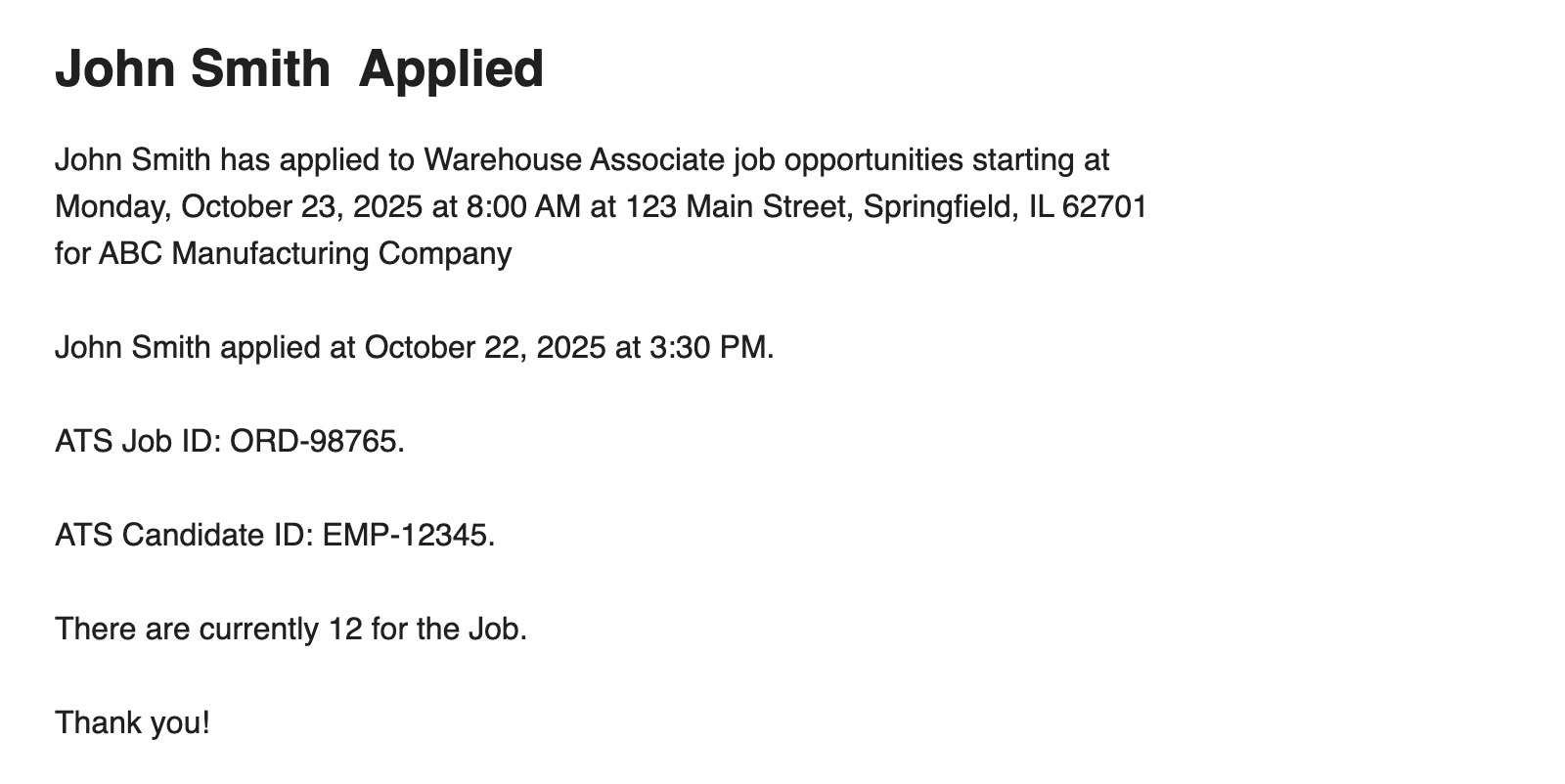 Worker Expressed Interest email template