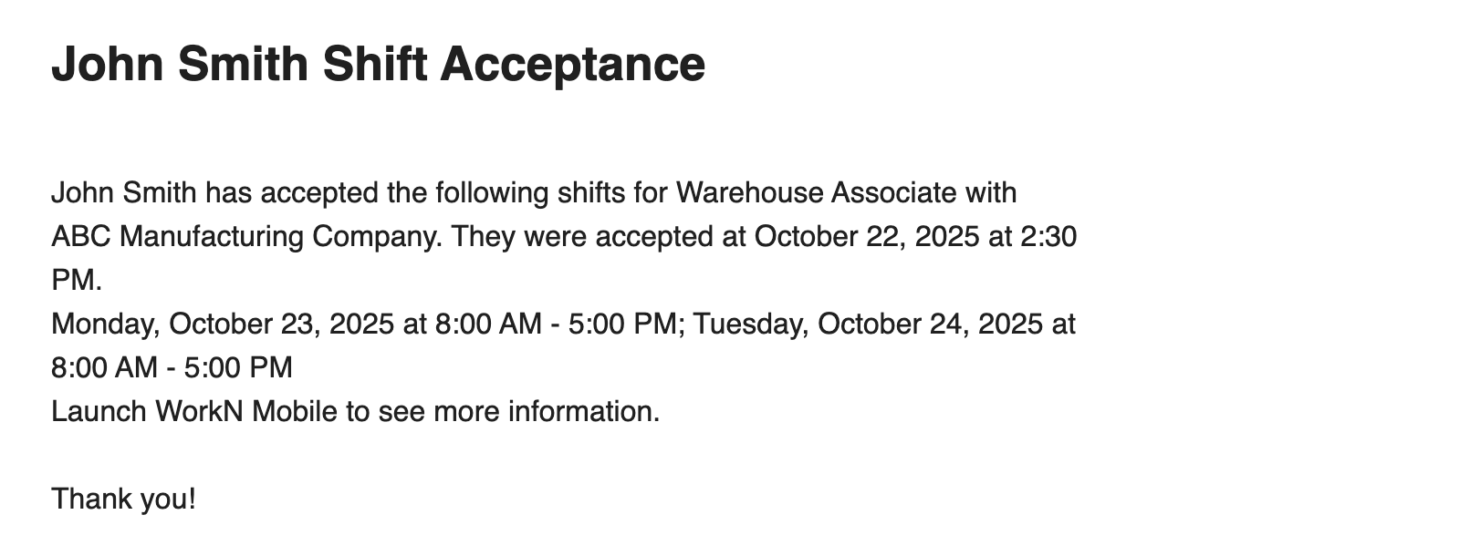 Shift Hours Accepted (Admin) email template