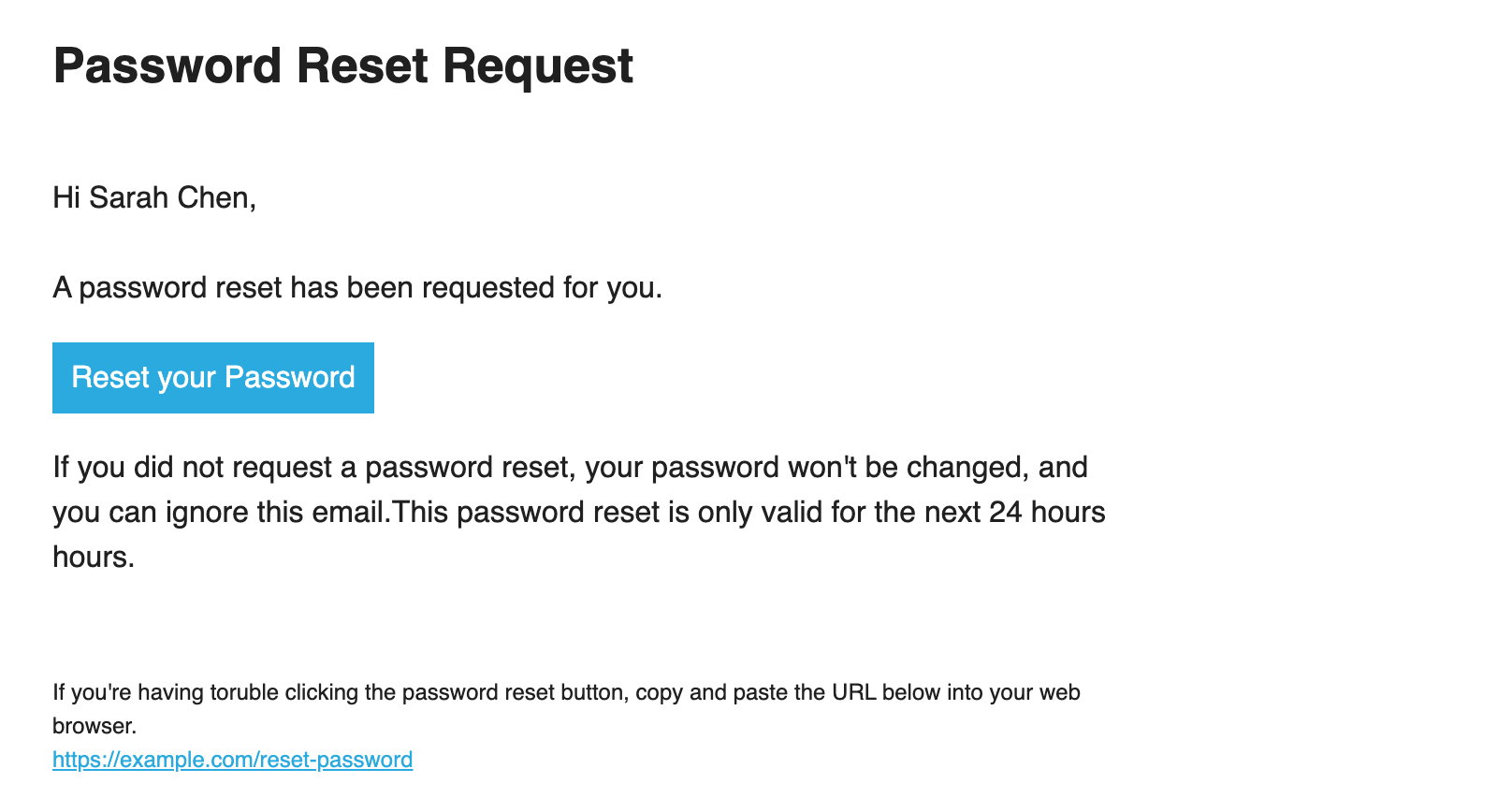 Admin Password Reset email template