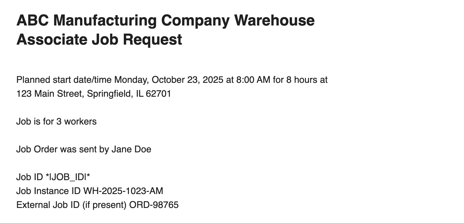 New Job Order Notice email template