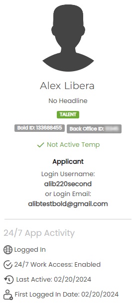24/7 App Activity Widget on a Talent record