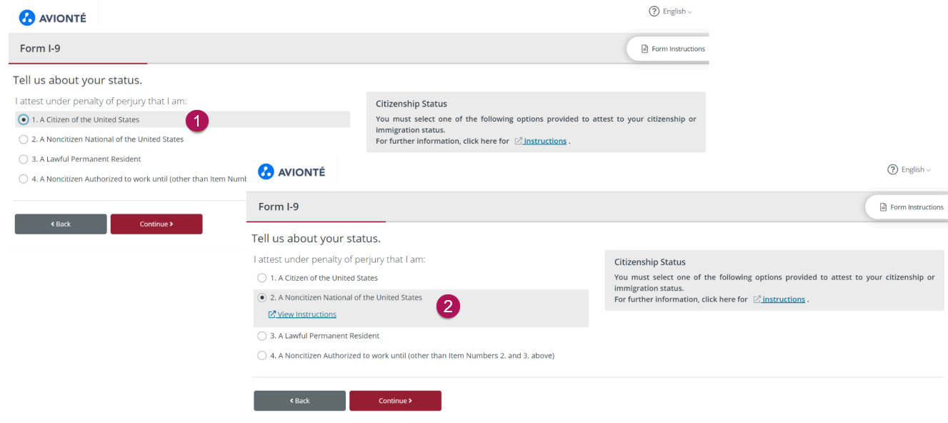 Citizenship status options