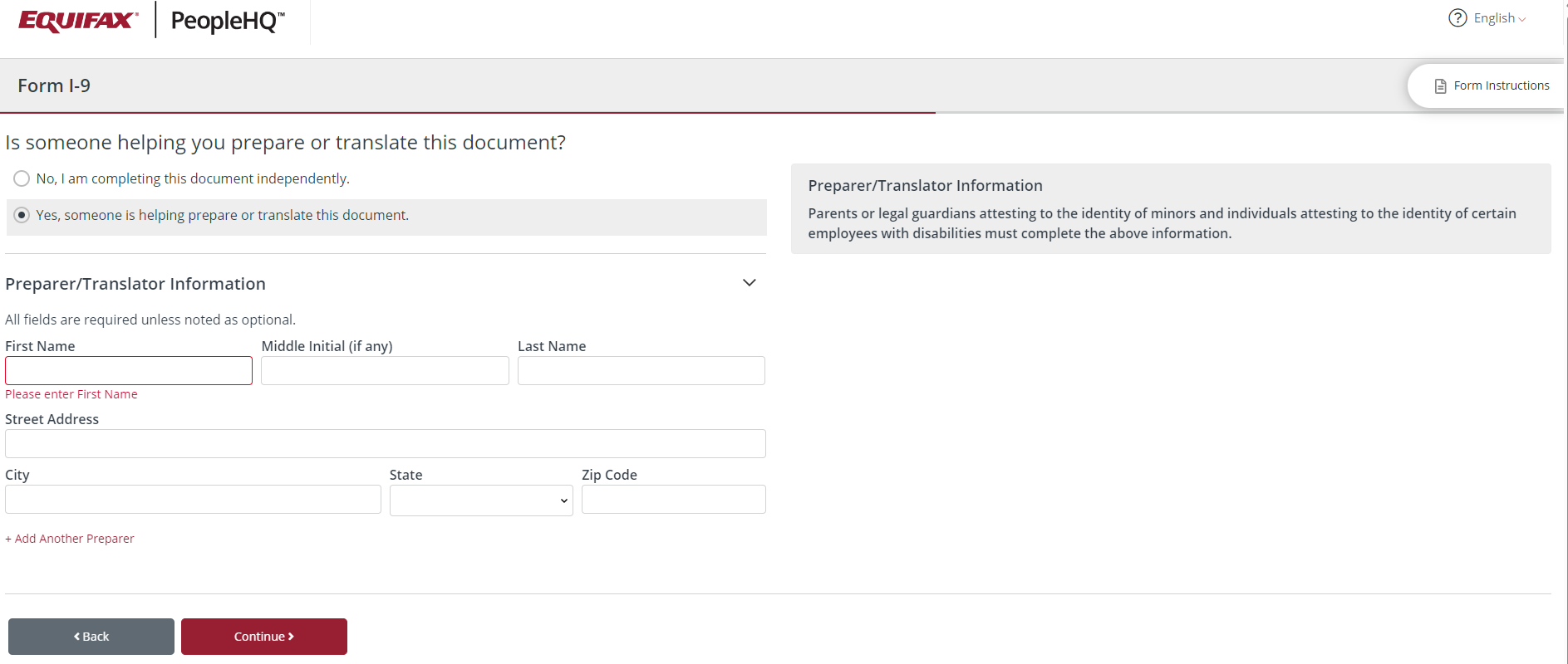 Preparer or translator section