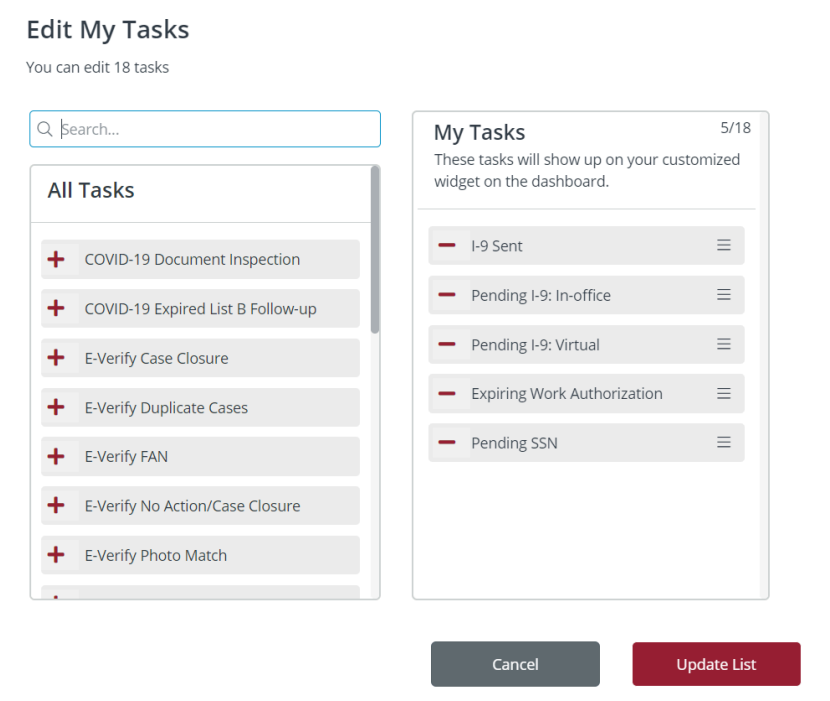 Custom tile task type selection