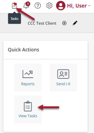 Tasks icon and Quick Actions section