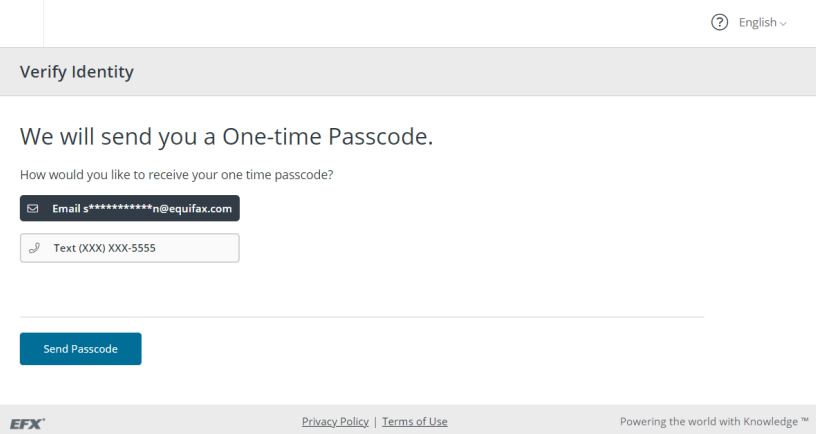 One-time passcode screen
