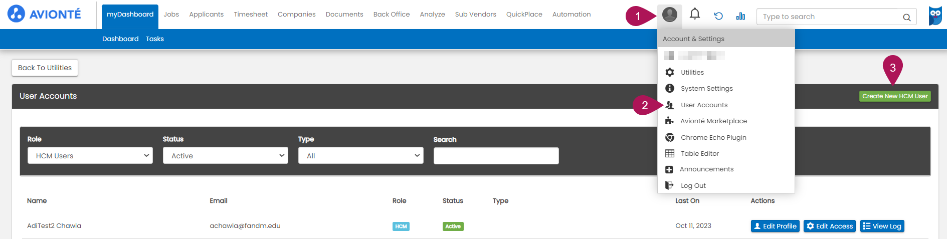 Create New HCM User form