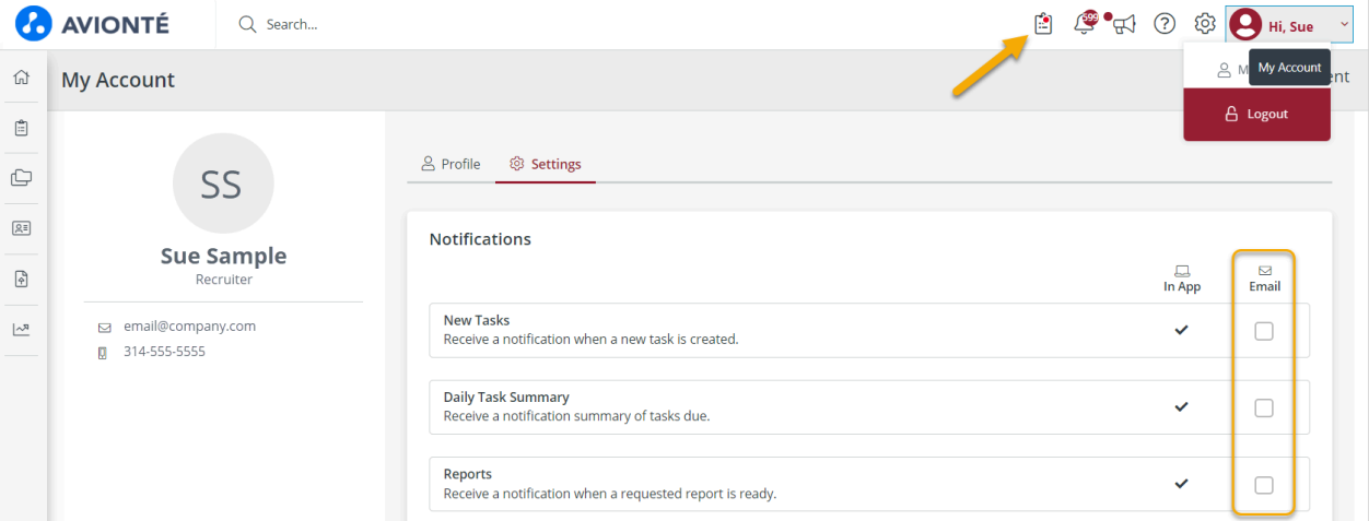 Notification settings screen