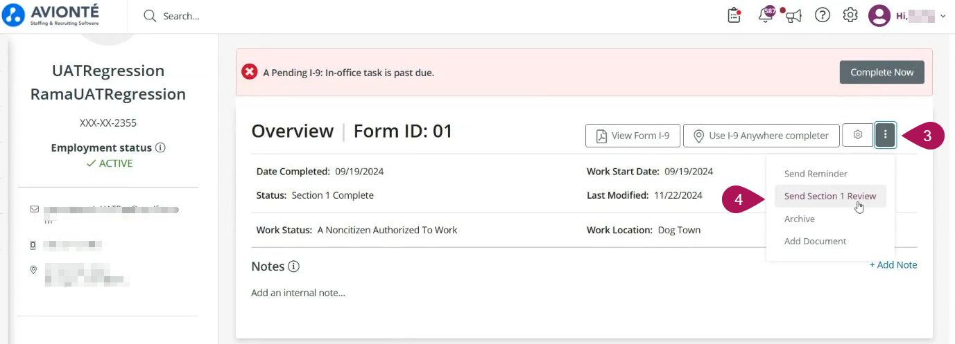 Send Section 1 Review option