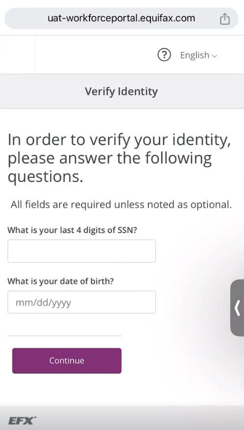 Identity Verification screen