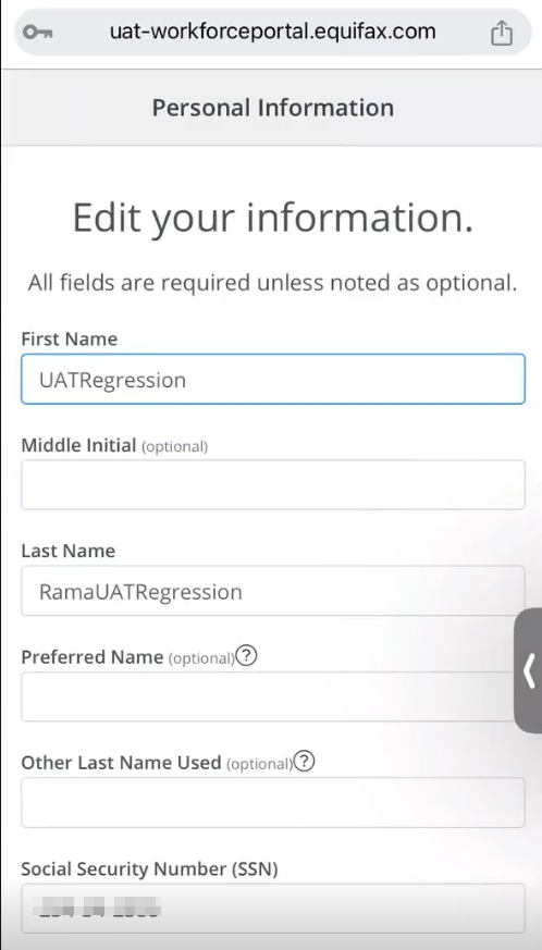 Edit information screen