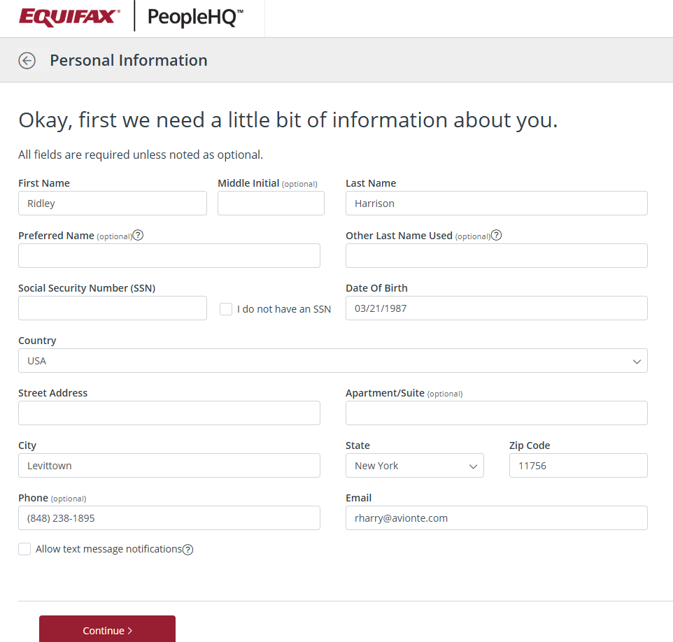 Personal Information section