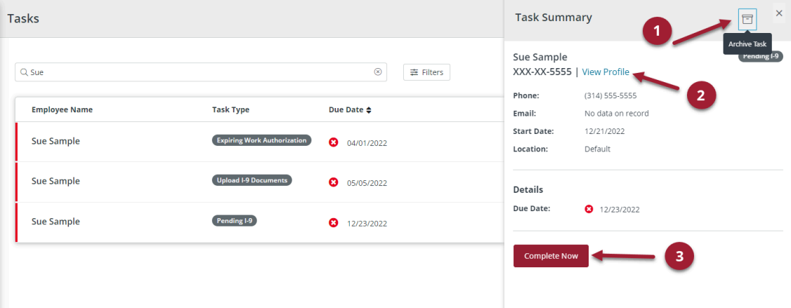 Task slide out options
