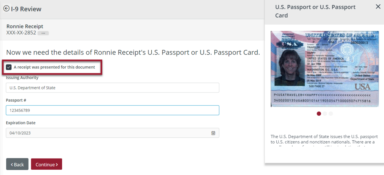 Receipt option in Section 2