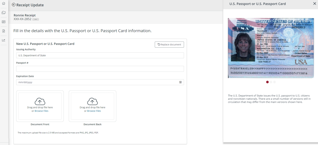 Receipt update screen