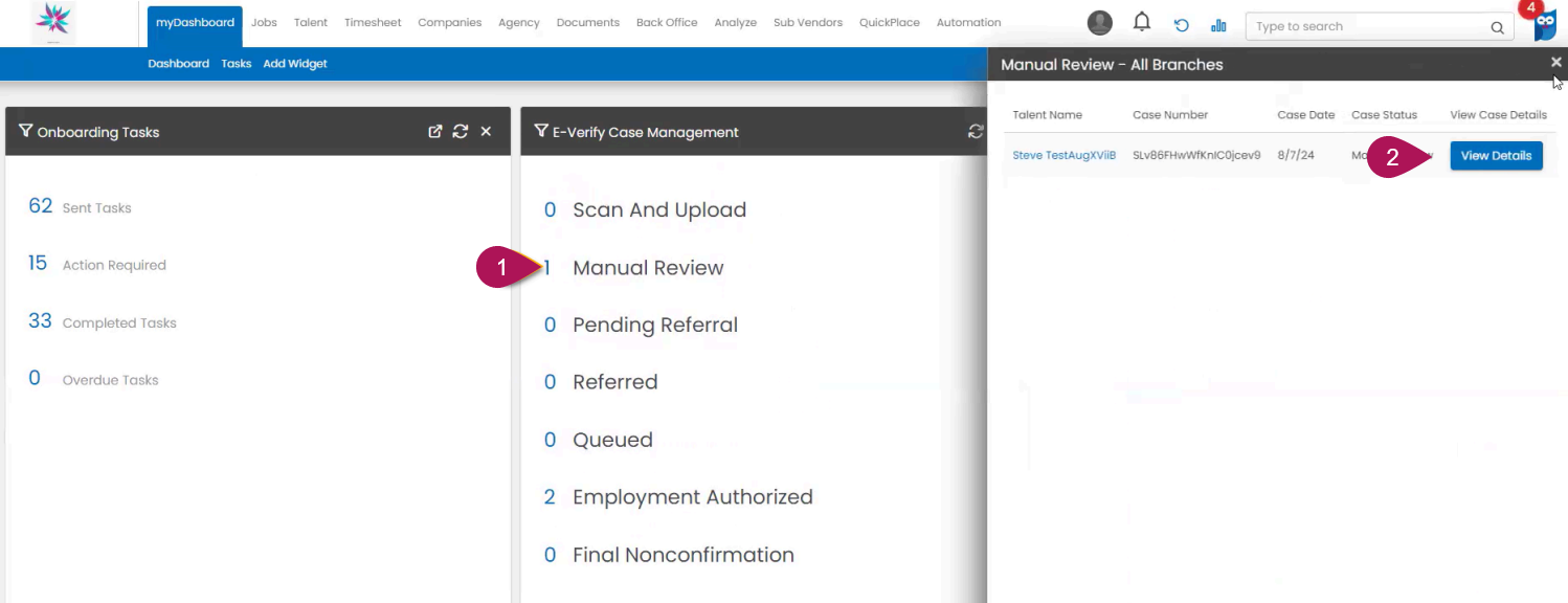 E-Verify statuses on BOLD dashboard