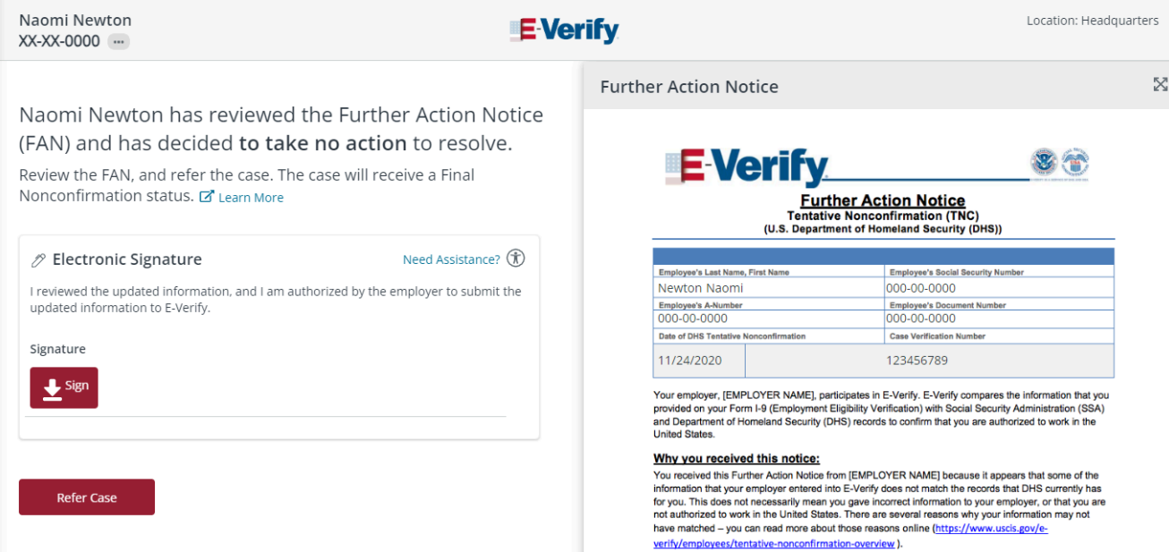 Case closure screen