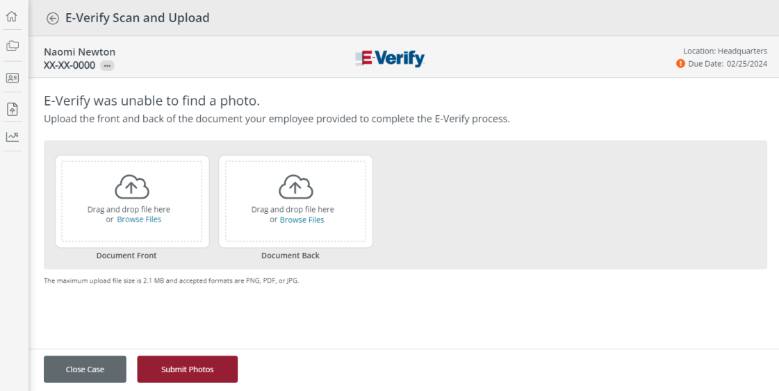 Scan and Upload screen
