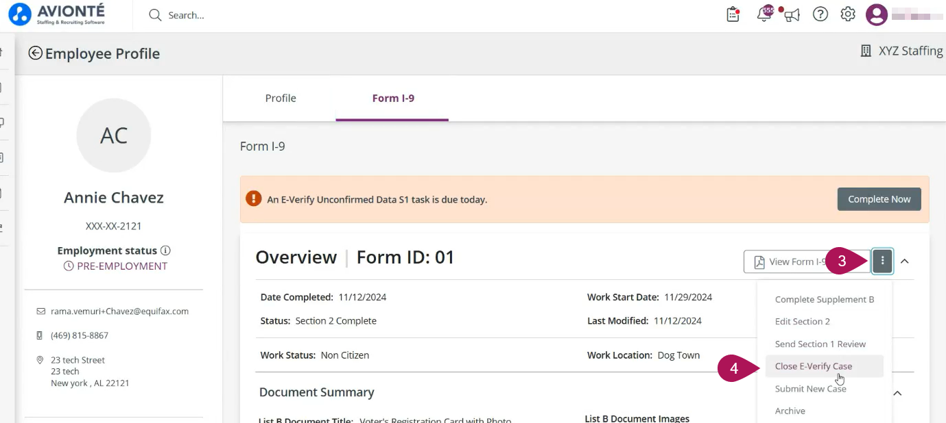 Close E-Verify Case option