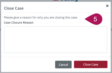 Case Closure Reason screen