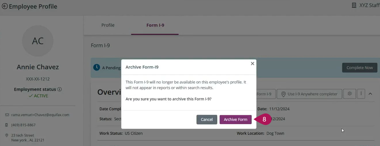 Archive Form confirmation